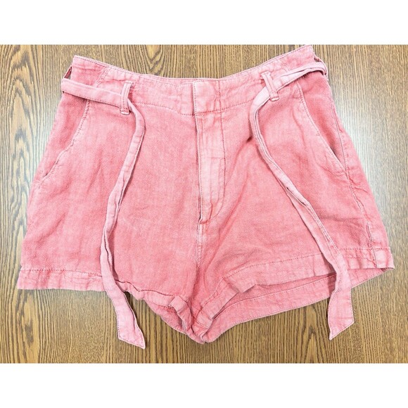 Abercrombie & Fitch Dusty Rose Pink Red Linen Blend Shorts S Belt Soft‎ Women's - Picture 1 of 7